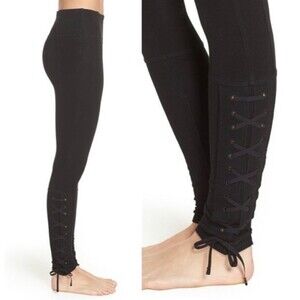 Free People Movement Pixi Lace-up Ankle Leggings S Black Stretch Waist Pockets